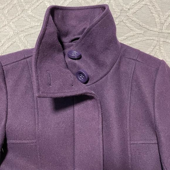 RW&CO Deep Purple Wool Blend Pea Coat with Belt ~ size Small - Picture 3 of 14